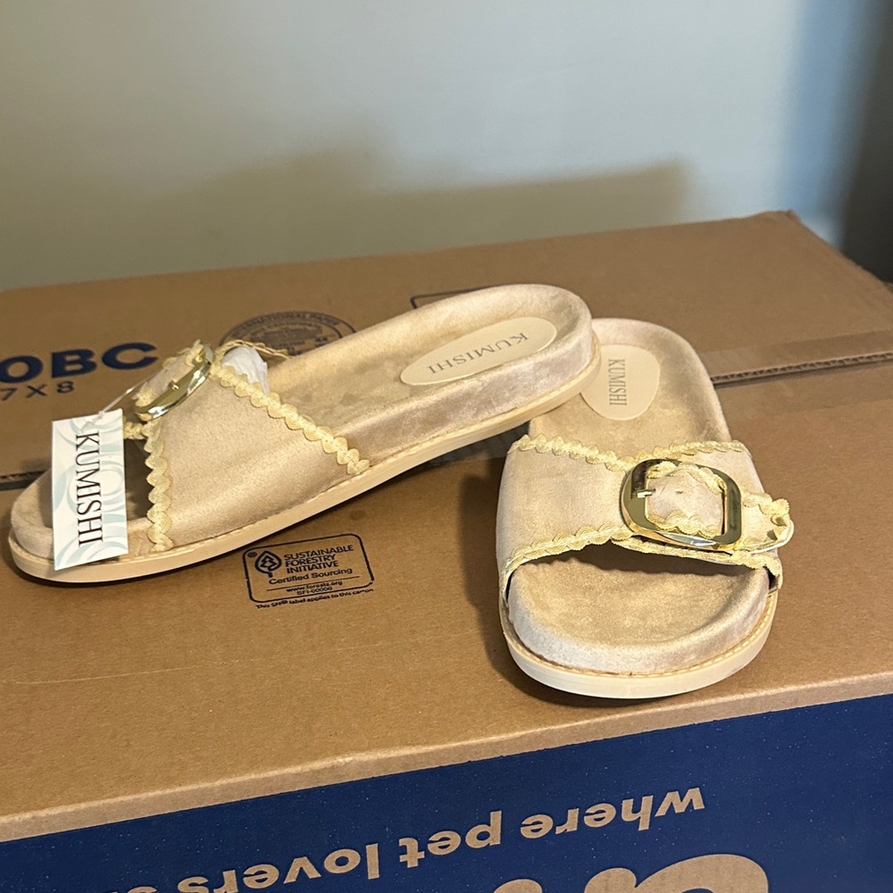 Women's Gold Buckle Slide Sandals
